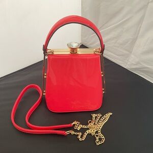 La Terre Orange Vegan Purse Detachable  Gold Chain Strap, Gem Clasp Fashion